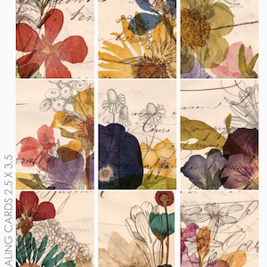 Pressed Mixed Media ATC ACEO Project Life Journaling Card Backgrounds Collage Sheet for Junk Journaling image 1