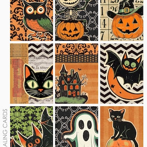 Retro Halloween ATC ACEO Project Life Journaling Cards for Junk Journaling