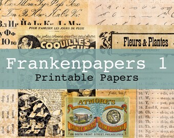 Frankenpapers 1 Druckbare digitale Hintergrund und Journal Papiere Junk Journal Kit