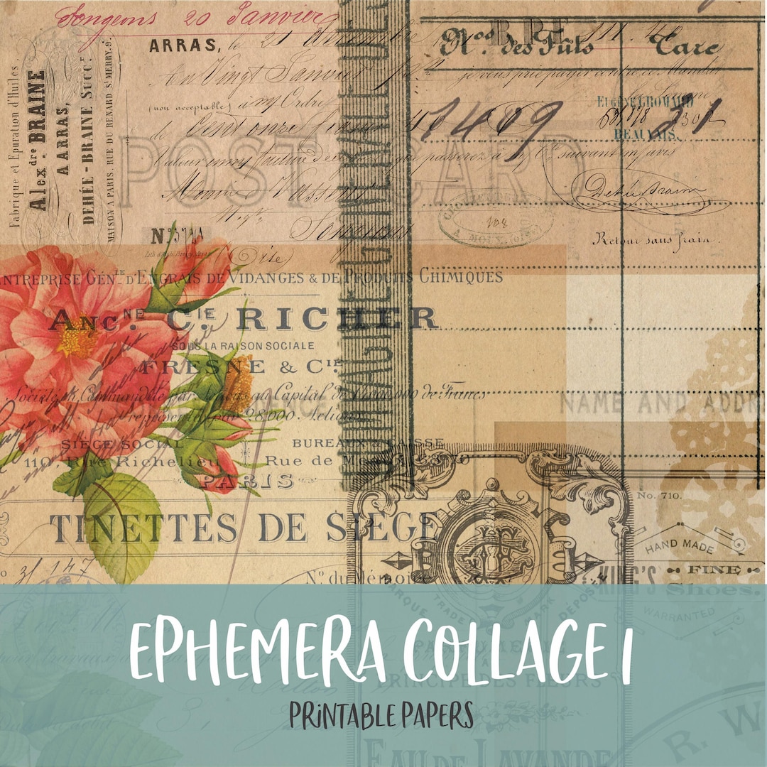 Ephemera Collage Digital Junk Journal Printable Pages Paper Pack - Etsy