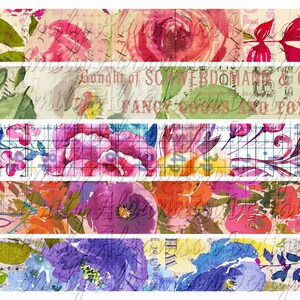 Printable Watercolor Florals 2 Bookmark Belly Band Collage Sheet for Junk Journaling, Digital Scrapbooking, Planners, or Paper Crafting