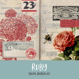 Digitale afdrukbare Junk Journal-kit Ruby