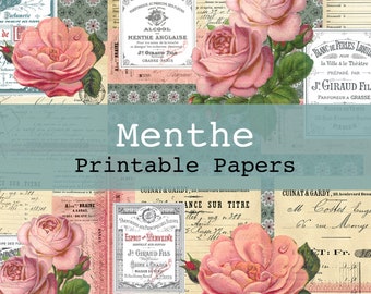 Menthe Wallpaper Collage Printable Digital Background and Journal Papers Junk Journal Kit