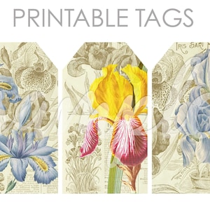 Vintage Iris Journaling Tags Collage Sheet für Junk Journals