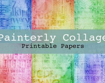 Painterly Collage Printable Digital Background and Journal Papers Junk Journal Kit