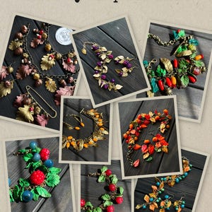 Handmade Clay Autumn Bracelet: Pumpkin & Leaf Rowan Berry Fall Jewelry image 2
