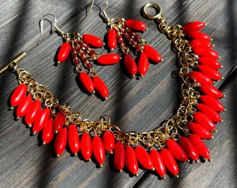 Handmade Polymer Clay Barberry Bracelet and Earrings Set, Unique Jewelry