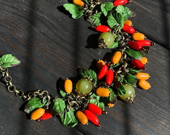 Handmade Clay Forest Berry Bracelet: Cottagecore Herbal Charm