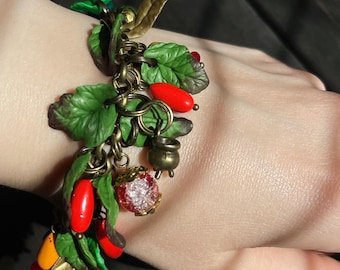 Handmade Witch's Brew Charm Bracelet: Clay Berries & Cauldrons