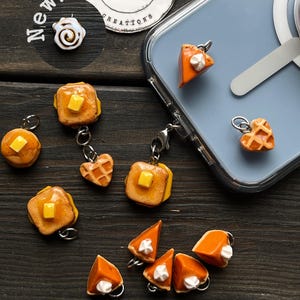 Handmade Polymer Clay Pastry Dust Plug: Waffle, Sandwich, Pancake, Pumpkin pie charger port cover