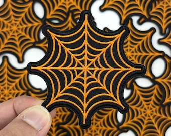 Halloween Spider Web Iron On Patch, Embroidery, Black Gold Spider Web Halloween Patches, Horror Patch, Gothic Patch, Patch for Backpack #215