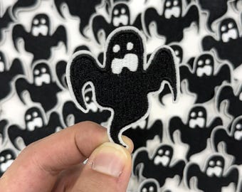 Ghost Iron On Patch, Black Ghost Patch, Halloween Patch, Hat Patch, Embroidery Patch, Trick or Treat, Fall, DIY Patch #202