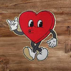 Funny Heart Patch, Chenille Patch, Iron On, Retro Heart Patch, Cartoon Heart Patch, DIY; Jacket Backpack Patch #1018