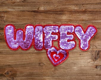 Wifey Iron On Chenille Patches, Large Wifey Patch, Wifey Patch with Hearth, Mother's Day Patch, Patch for Bags, Clothing #115