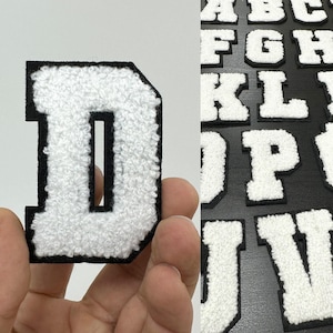 Iron On Chenille Letter Patch, Adhesive Letter Patch, Varsity Letter Patch, White Chenille Letter Patch, 2.5 Inch, Alphabet Patch