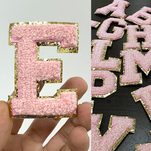 Pink 2.5&quot; Chenille Letters, Varsity Letter Iron on Patch, DIY Name Alphabet Patches, Diy Monogram, Self Adhesive Chenille Letter Patch