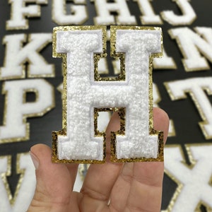 White Chenille Letter Patch, 2.5 inch, Adhesive Chenille Letter Patch, Varsity Letter Iron on Patch, Diy Monogram, Patches For Clothing Bag
