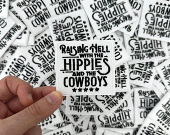 Raising Hell with the Hippies and the Cowboys Iron on Patch, Patch for Trucker Hat, Western Patch, Cowgirl Patch, Country, Cowboy Patch #19