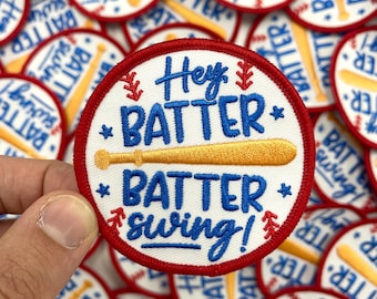 Hey Batter Batter Swing Iron On Patch, Embroidery Patch, Baseball Patch, Baseball Hat Patch Iron On, Game Day Patch, DIY Patch #141
