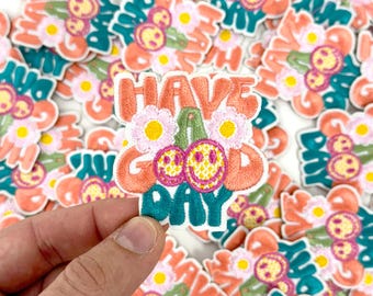 Have a Good Day Embroidered Patch, Have a Good Day Iron On Patch, Trucker Hat Patches, Good Vibes, Smiley Patch #11