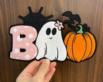 Boo Patch, Embroidery, Ghost Patch, Halloween Iron On Patch, Fall Patch, Ghost Embroidery, Halloween Ghost Patch, Preppy Patch #1001