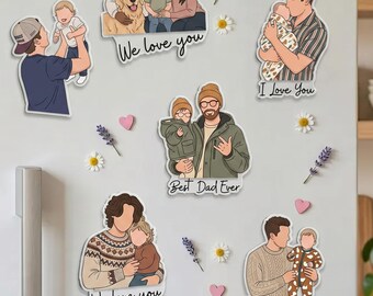 Personalized Dad Photo Magnet, Custom Faceless Portrait Fridge Magnet, Gift for Dad, Fathers Day Gift, Mother Day Gift, Gift from Kids