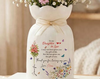 Jarrón de flores personalizado para nuera, regalo para la nueva novia de parte de la suegra, regalo del Día de la Madre para la hija, regalo para la despedida de soltera, recuerdo de boda