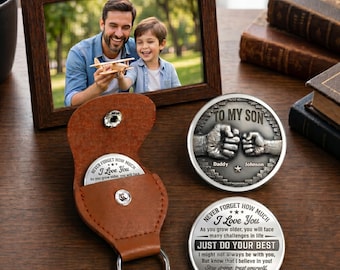 To My Son I Believe In You Personalized Pocket Hug, Keepsake Pocket Hug, Leather Keychain Gift for Son, Father to Son Gift,Custom Pocket Hug