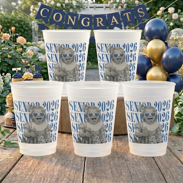 Custom Senior Photo Frosted Cup 2026, Personalized Graduation Photo Cup, Class of 2026 Party Cups, Grad Party Decor, Senior Night Cup