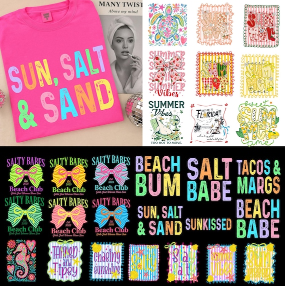 Neon Trendy Summer Shirt Png Bundle, Salty Babes Beach Club Png, Sweet Summer Time Png, Preppy Summer Png, Beach Vibes, Distressed Beach