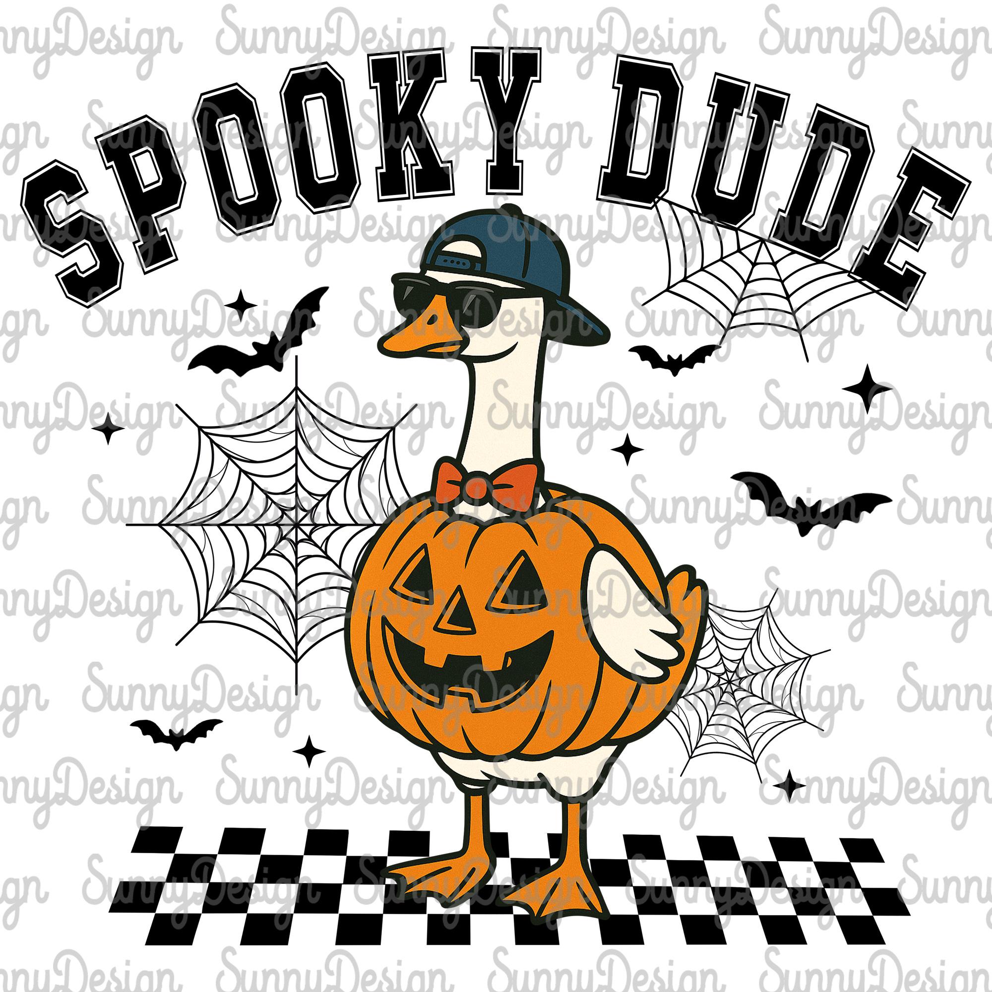 Spooky Dude Png, Kids Halloween Goose Png, Spooky Goose Png, Goose Designs, Trendy Halloween png, Checkered Png, Halloween Boy Shirt Png
