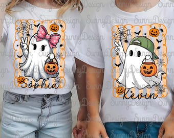 Personalized Ghost Halloween With Kid Names Png Bundle, Boy Girl Halloween Png, Matching Halloween Png, Trick Or Treat,Sibling Halloween Png