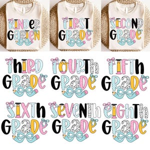 Retro Back To School Png Bundle, First Day of School Png, Elementary School Png, Pre-k to 8th Grade, Teacher Pencil, Grade Levels Png, Drawn