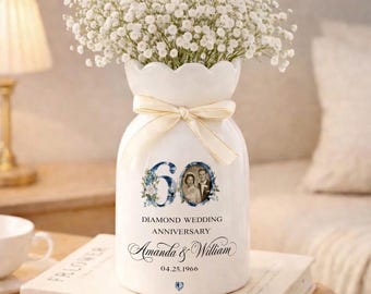 Blumenvase zum 60. Hochzeitsjubiläum, Geschenk zum 60. Hochzeitstag, Hochzeitsgeschenk zum 60. Jahrestag, Hochzeitsgeschenk zum 60