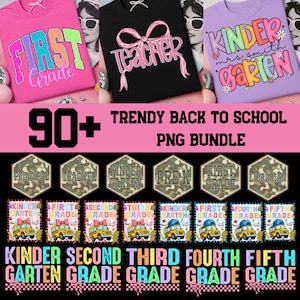 Retro Back to School Png, Trendy Neon Distressed Bundle, Coquette Kindergarten Pre-K 1st 2nd 3rd 4th Grade Png, First Day Of School Png