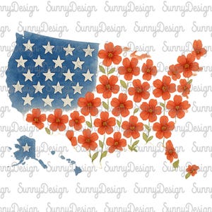 Retro kaart van Amerika VS png, bloemen 4 juli png, Amerikaanse vlag png, Girly Amerika shirt png, Independence Day png, ontwerp van de bijbelvers
