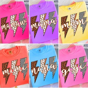 Blitz kariert Mama Png-Bundle, Leopard Checker Kirschbuchstaben Sublimation, Blitz Bolt Png, trendige Mama Png, Mama Nana Gigi Png