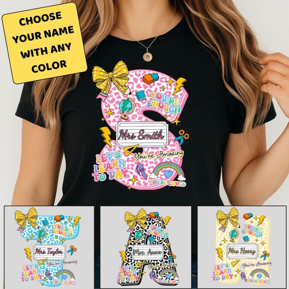 Custom Teacher Name Png Bundle, Preppy Back To School Alphabet Png, First Day Of School, Coquette Teacher Png, School Bundle Png,Doodle Font