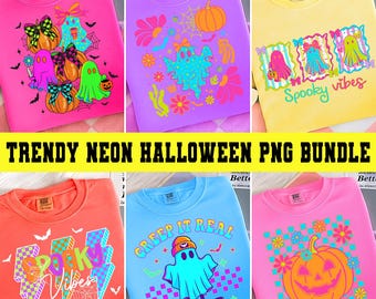 Spooky Vibes Ghost Png Bundle, Halloween Neon Ghost Png, Checker Lightning Bolt Png, Preppy Halloween Png, Pumpkin Png, Girly Halloween Png