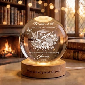 Lámpara de noche personalizada con forma de bola de cristal para graduación de maestría, regalo de graduación para tu mejor amiga, recuerdo personalizado de MBA, regalo para hija, regalo universitario