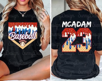 Baseball Drip Ice Creams 4th of July Png Bundle, Custom Name Dripping American Png, Patriotic American Flag Png, Red White And Blue Drip Png