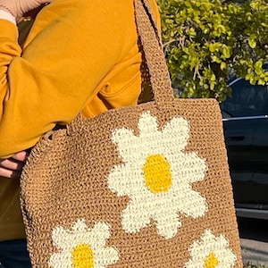 Borsa a tracolla con motivo a margherita, borsa di carta da donna all'uncinetto, borsa a tracolla fatta a mano, borsa da spiaggia estiva gialla e bianca, regalo per la festa della mamma, regalo di Pasqua