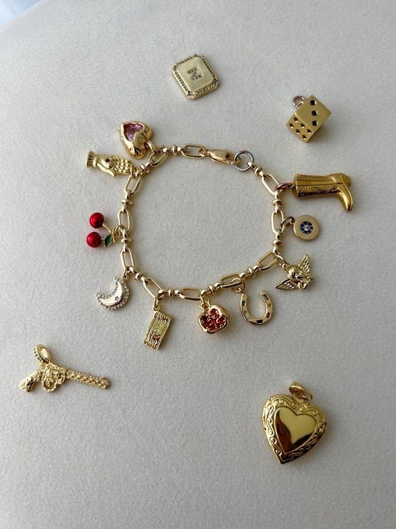Custom Charm Bracelet: Gold-Plated Charms, Personalized Jewelry Gift - Main Image