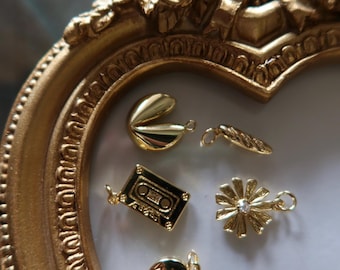 INDIVIDUAL CHARMS - Baggette, Cassette, Compas, Fortune Cookie - 18K Gold Plated - non tarnish