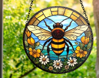 Bee Stained Glass Suncatcher, Honeybee Window Ornament