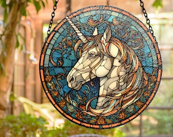 窓や壁にぴったりの、自然の精神をとらえたエレガントな馬のステンド