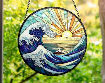 海の波 #2：ステンドグラス風の窓掛け - Etsy 日本