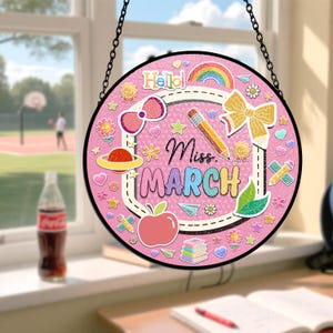 Personalized Teacher Stained Glass Suncatcher, Custom Name Flower Sign, Back to School Gift, Classroom Window Decor, Thank You Teacher Gift