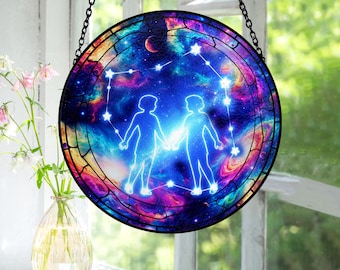 Gemini Zodiac Suncatcher, Cosmic Window Decor, Astrology Gift