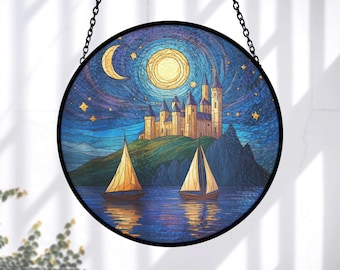 Stained Glass Castle Suncatcher, Fantasy Art Window Hanging